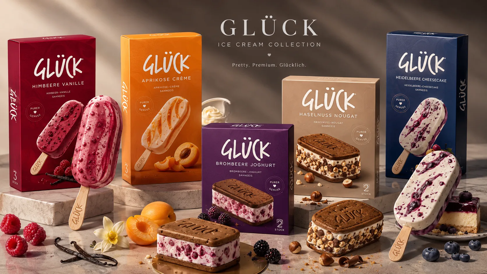 GLÜCK Eissandwiches und Stieleis als Premium-Eiskollektion